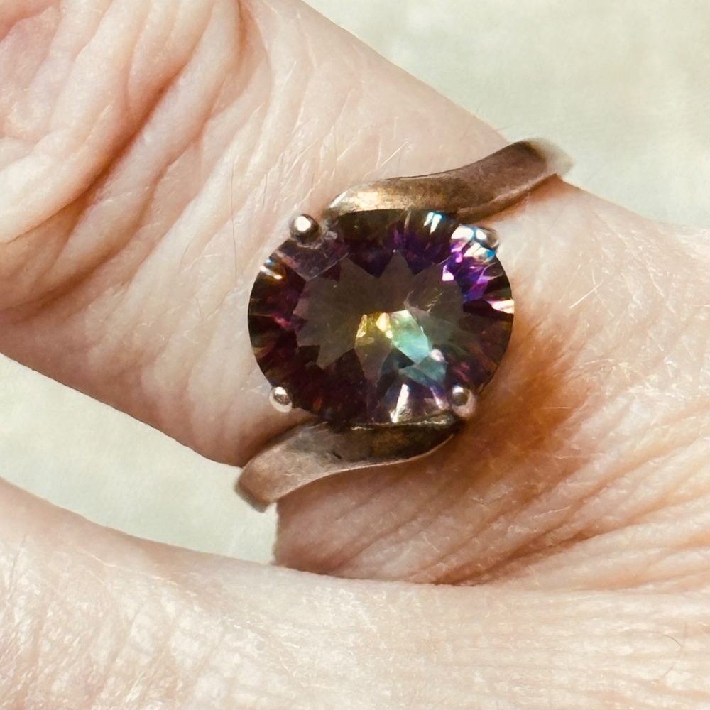 925 Sterling Silver Mystic Topaz Offset Oval Bypass Ring - Picture 10 of 14